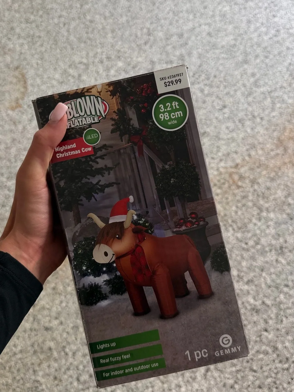 Inflatable Brown Highland Cow Holiday Decoration with Santa Hat